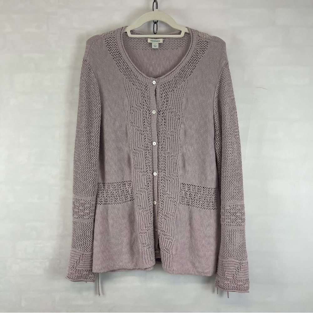 Sundance Knit Cotton Cardigan Sweater Dusty Mauve Button Front Women’s Size L